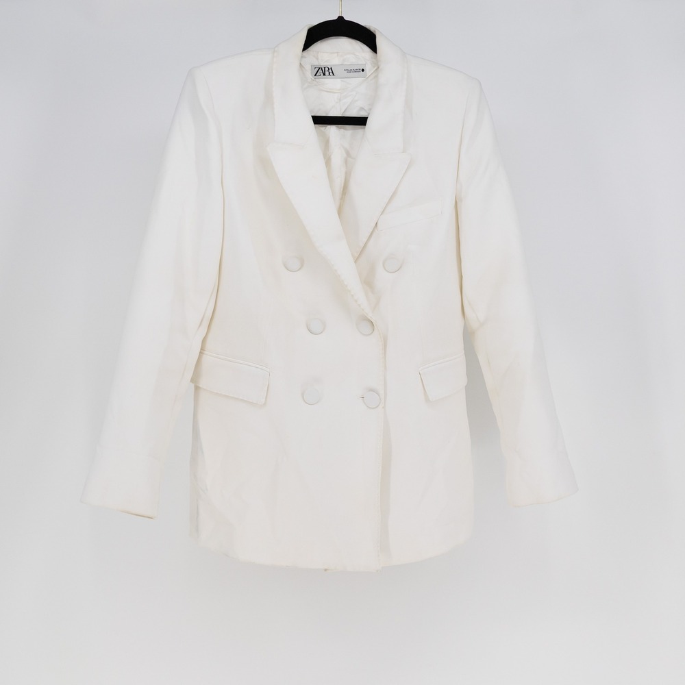 Zara Women's Covered Button Double Breasted Blazer Jacket Slid White XL
